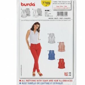 BURDA 7769 WAISTCOAT VEST Women Plus Size Sewing Pattern 12-32 Uncut Avg Skill
